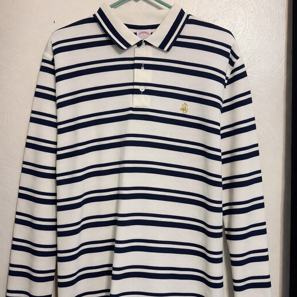 Brooks Brothers Navy and White Striped Polo Shirt